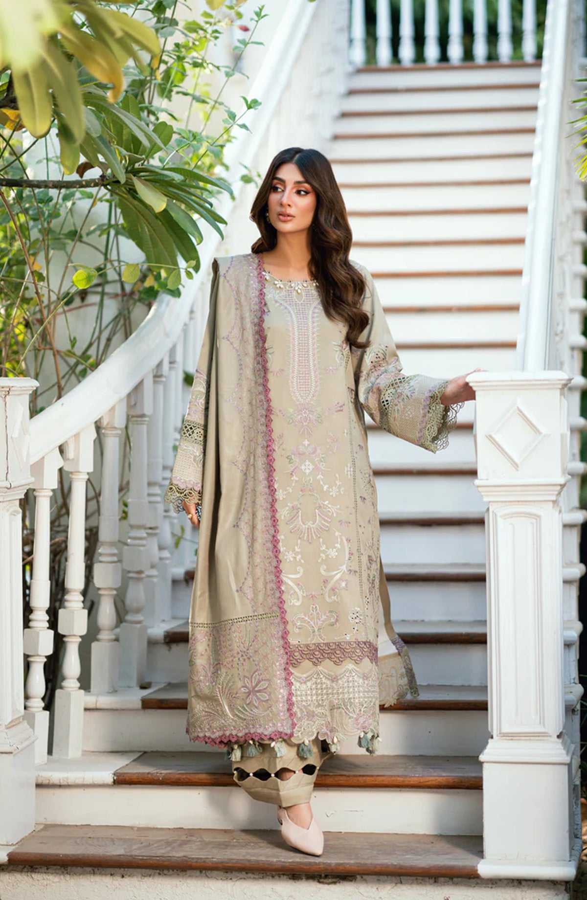 Serenity by Florent Luxury Embroidered Dobby Unstitched 3 Piece Suit - FNS-07A - FL25SRN - Beige - Winter Collection
