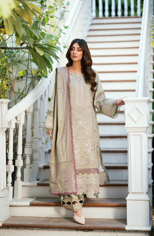 Serenity by Florent Luxury Embroidered Dobby Unstitched 3 Piece Suit - FNS-07A - FL25SRN - Beige - Winter Collection