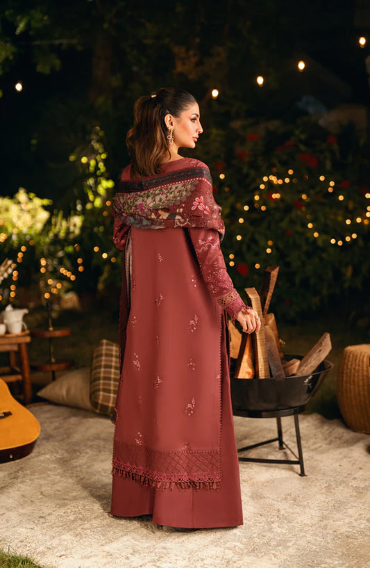 Serenity by Florent Luxury Embroidered Karandi Unstitched 3 Piece Suit - FNS-06B - FL25SRN - Maroon - Winter Collection
