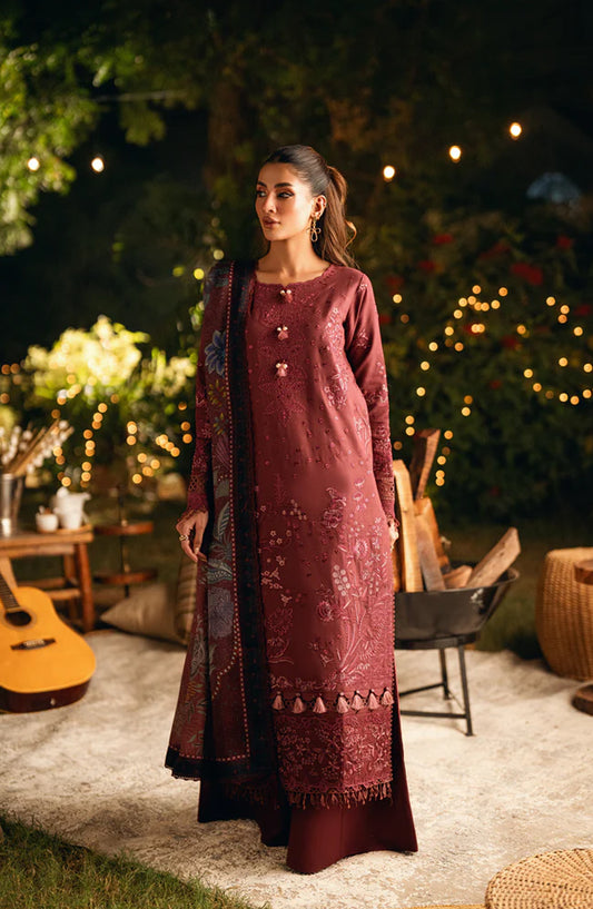 Serenity by Florent Luxury Embroidered Karandi Unstitched 3 Piece Suit - FNS-06B - FL25SRN - Maroon - Winter Collection
