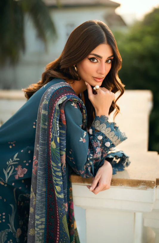 Serenity by Florent Luxury Embroidered Karandi Unstitched 3 Piece Suit - FNS-06A - FL25SRN - Blue - Winter Collection