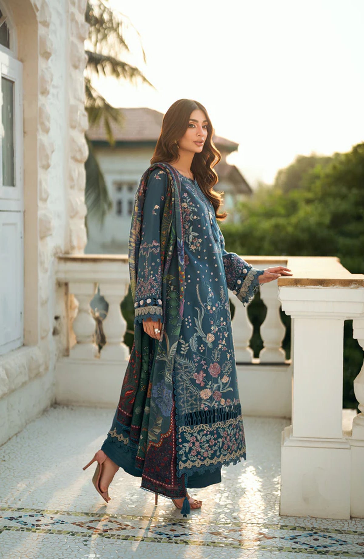 Serenity by Florent Luxury Embroidered Karandi Unstitched 3 Piece Suit - FNS-06A - FL25SRN - Blue - Winter Collection