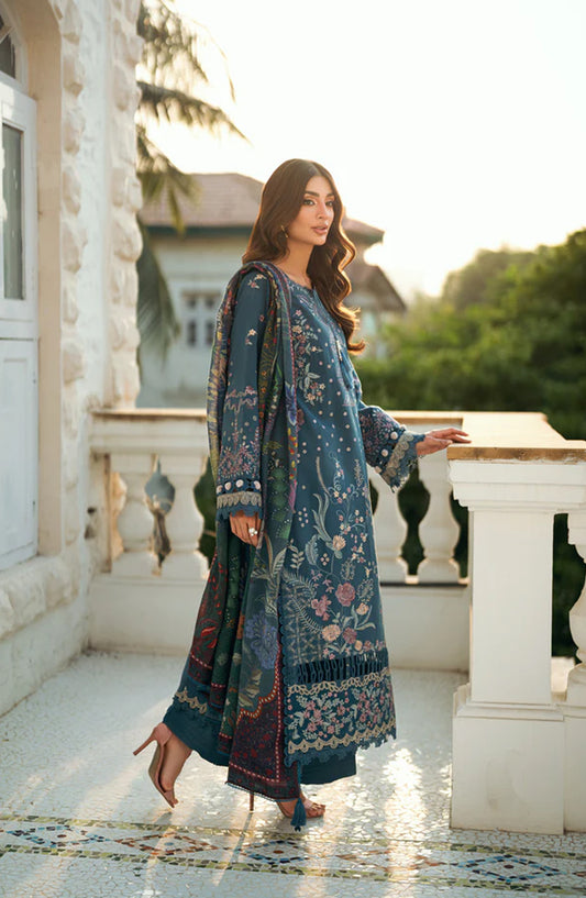 Serenity by Florent Luxury Embroidered Karandi Unstitched 3 Piece Suit - FNS-06A - FL25SRN - Blue - Winter Collection