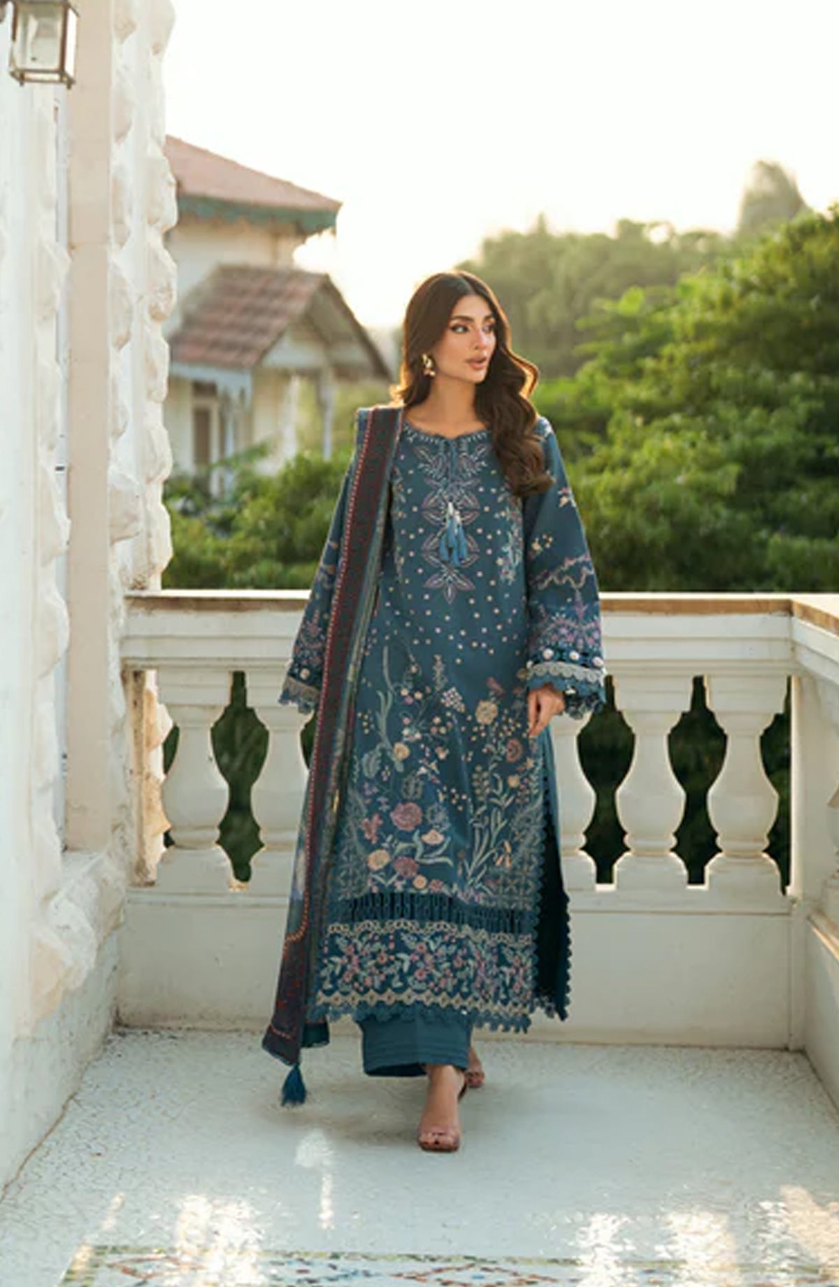 Serenity by Florent Luxury Embroidered Karandi Unstitched 3 Piece Suit - FNS-06A - FL25SRN - Blue - Winter Collection