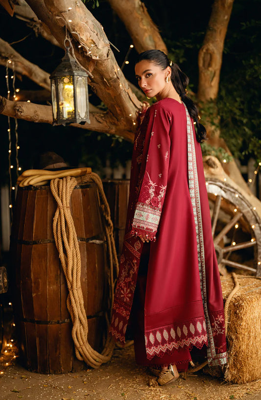 Serenity by Florent Luxury Embroidered Dobby Unstitched 3 Piece Suit - FNS-05B - FL25SRN - Red - Winter Collection