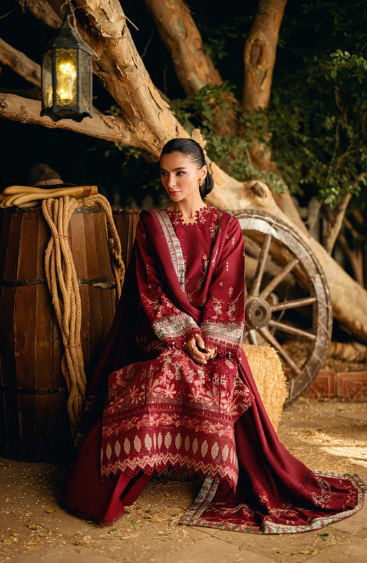 Serenity by Florent Luxury Embroidered Dobby Unstitched 3 Piece Suit - FNS-05B - FL25SRN - Red - Winter Collection