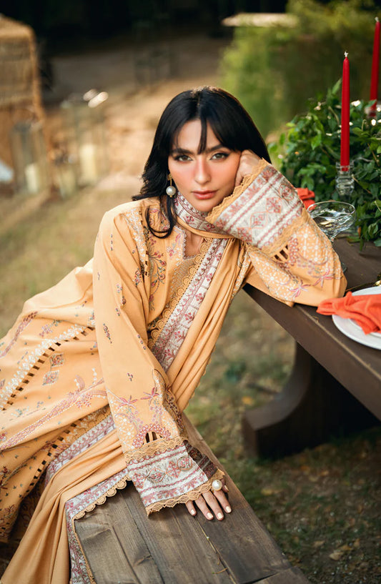 Serenity by Florent Luxury Embroidered Dobby Unstitched 3 Piece Suit - FNS-05A - FL25SRN - Yellow - Winter Collection