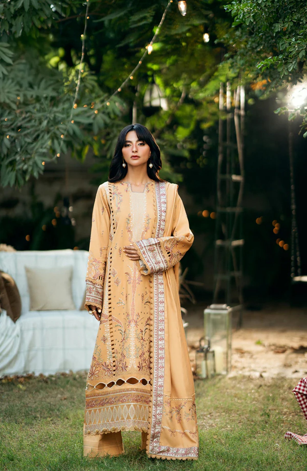 Serenity by Florent Luxury Embroidered Dobby Unstitched 3 Piece Suit - FNS-05A - FL25SRN - Yellow - Winter Collection