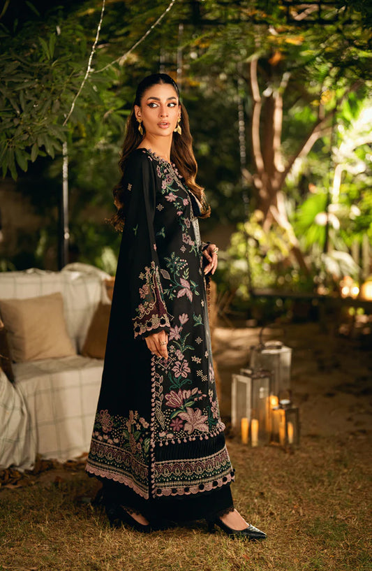 Serenity by Florent Luxury Embroidered Marina Twill Unstitched 3 Piece Suit - FNS-04B - FL25SRN - Black - Winter Collection