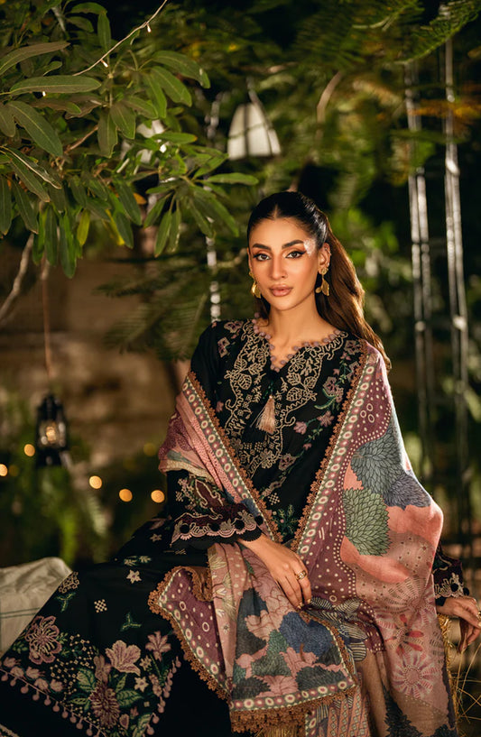 Serenity by Florent Luxury Embroidered Marina Twill Unstitched 3 Piece Suit - FNS-04B - FL25SRN - Black - Winter Collection