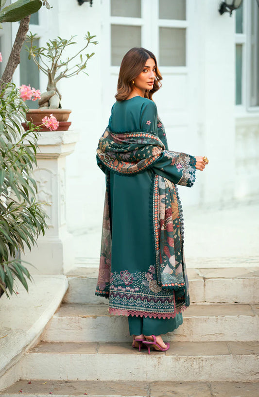 Serenity by Florent Luxury Embroidered Marina Twill Unstitched 3 Piece Suit - FNS-04A - FL25SRN - Teal - Winter Collection