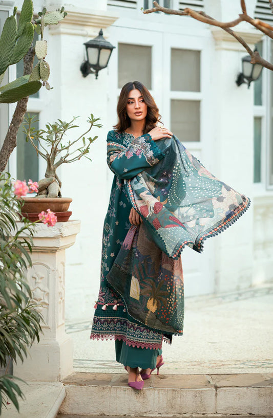 Serenity by Florent Luxury Embroidered Marina Twill Unstitched 3 Piece Suit - FNS-04A - FL25SRN - Teal - Winter Collection