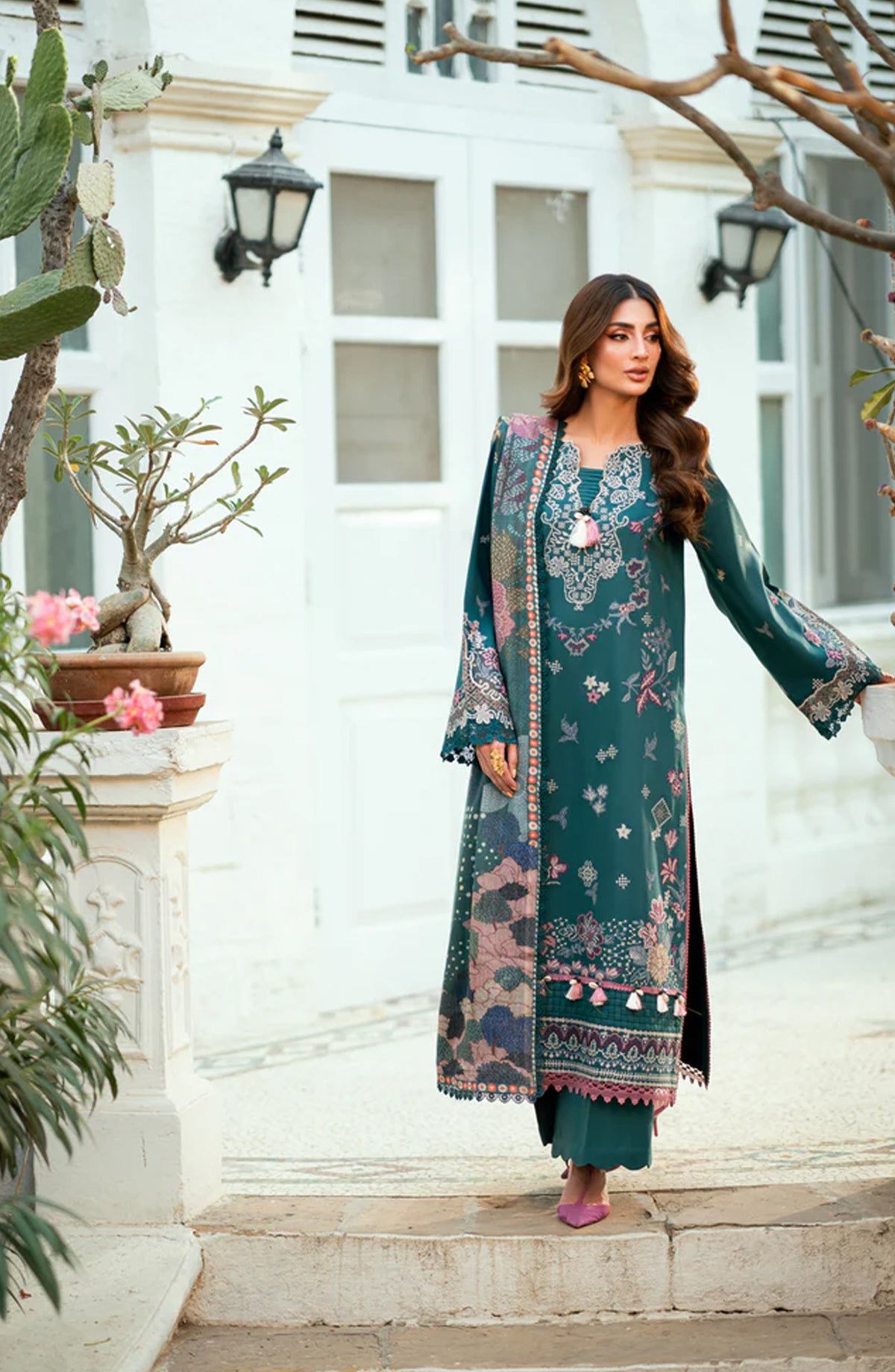 Serenity by Florent Luxury Embroidered Marina Twill Unstitched 3 Piece Suit - FNS-04A - FL25SRN - Teal - Winter Collection