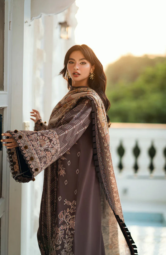 Serenity by Florent Luxury Embroidered Marina Twill Unstitched 3 Piece Suit - FNS-03B - FL25SRN - Purple - Winter Collection