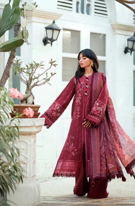 Serenity by Florent Luxury Embroidered Karandi Unstitched 3 Piece Suit - FNS-03A - FL25SRN - Maroon - Winter Collection