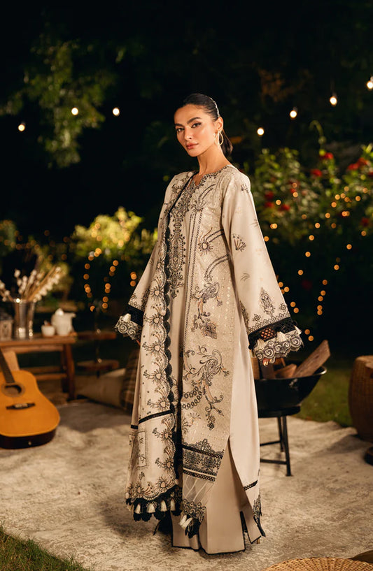 Serenity by Florent Luxury Embroidered Dobby Unstitched 3 Piece Suit - FNS-02B - FL25SRN - Off White - Winter Collection