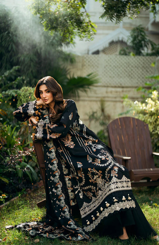 Serenity by Florent Luxury Embroidered Marina Twill Unstitched 3 Piece Suit - FNS-02A - FL25SRN - Black - Winter Collection