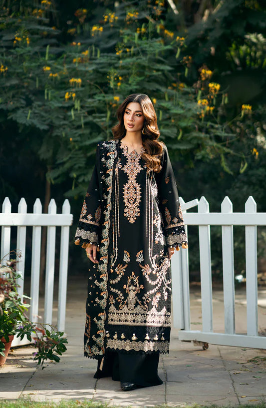 Serenity by Florent Luxury Embroidered Marina Twill Unstitched 3 Piece Suit - FNS-02A - FL25SRN - Black - Winter Collection