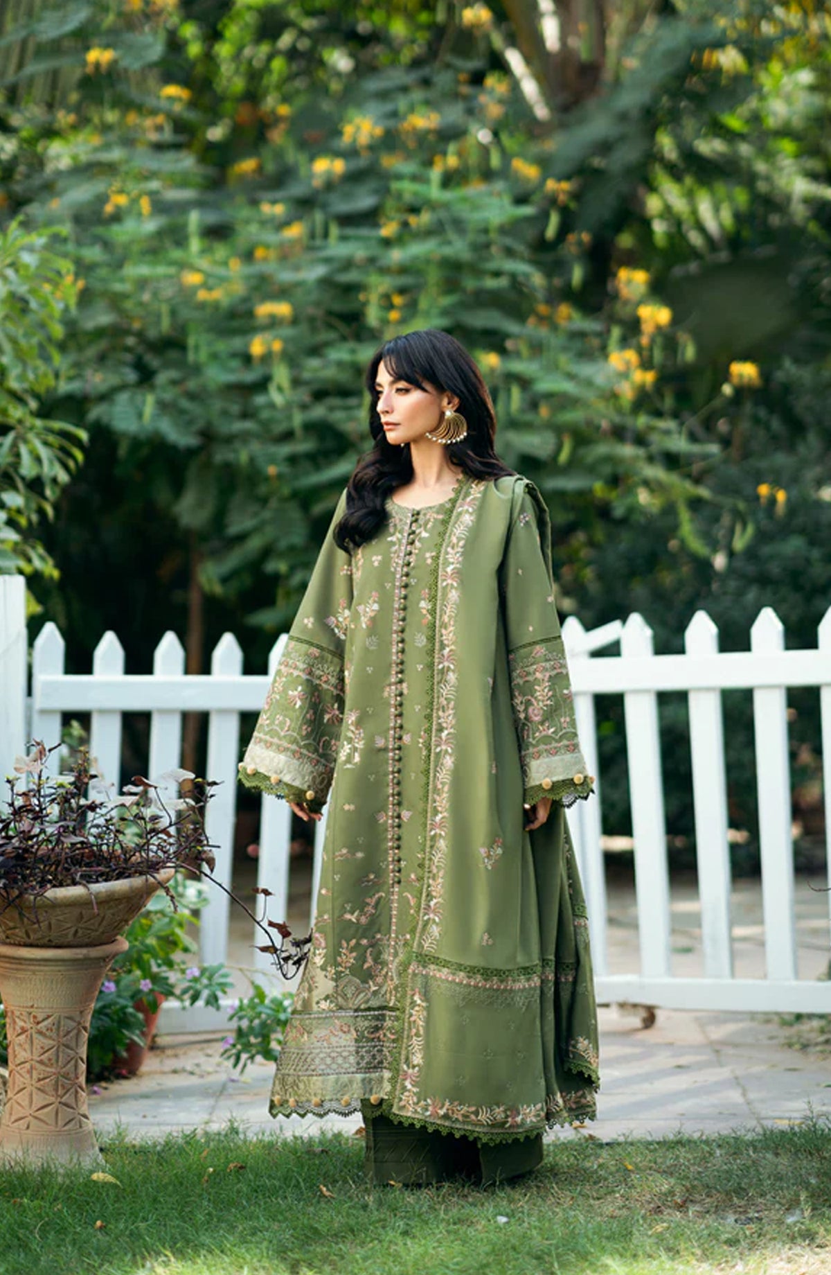 Serenity by Florent Luxury Embroidered Marina Twill Unstitched 3 Piece Suit - FNS-01A - FL25SRN - Green - Winter Collection