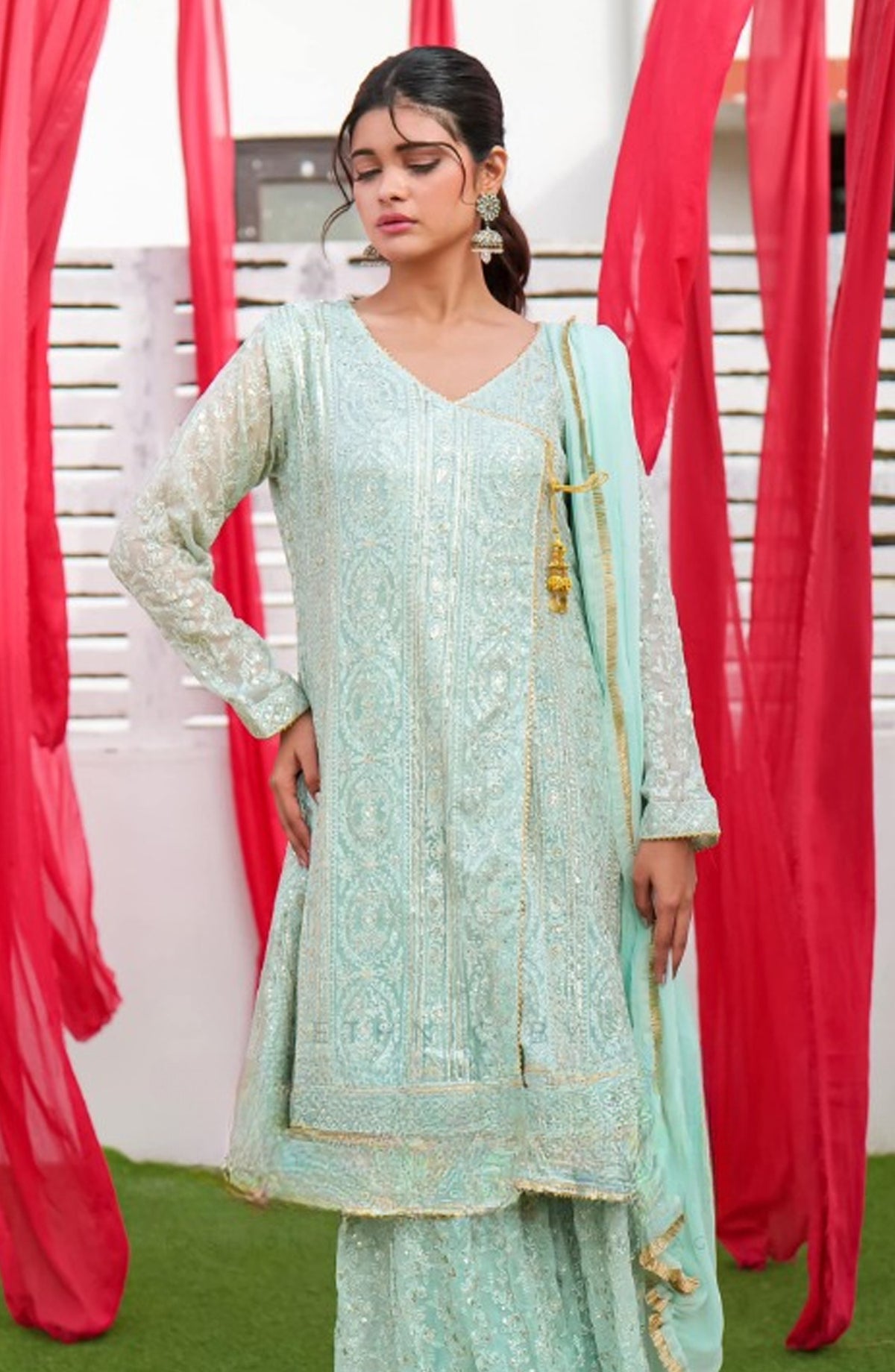 Shaadiyaan by Al Siyaab Embroidered Chiffon Stitched 3 Piece Suit - JANAAN - ALS25SHD - Mint Green - Festive Collection