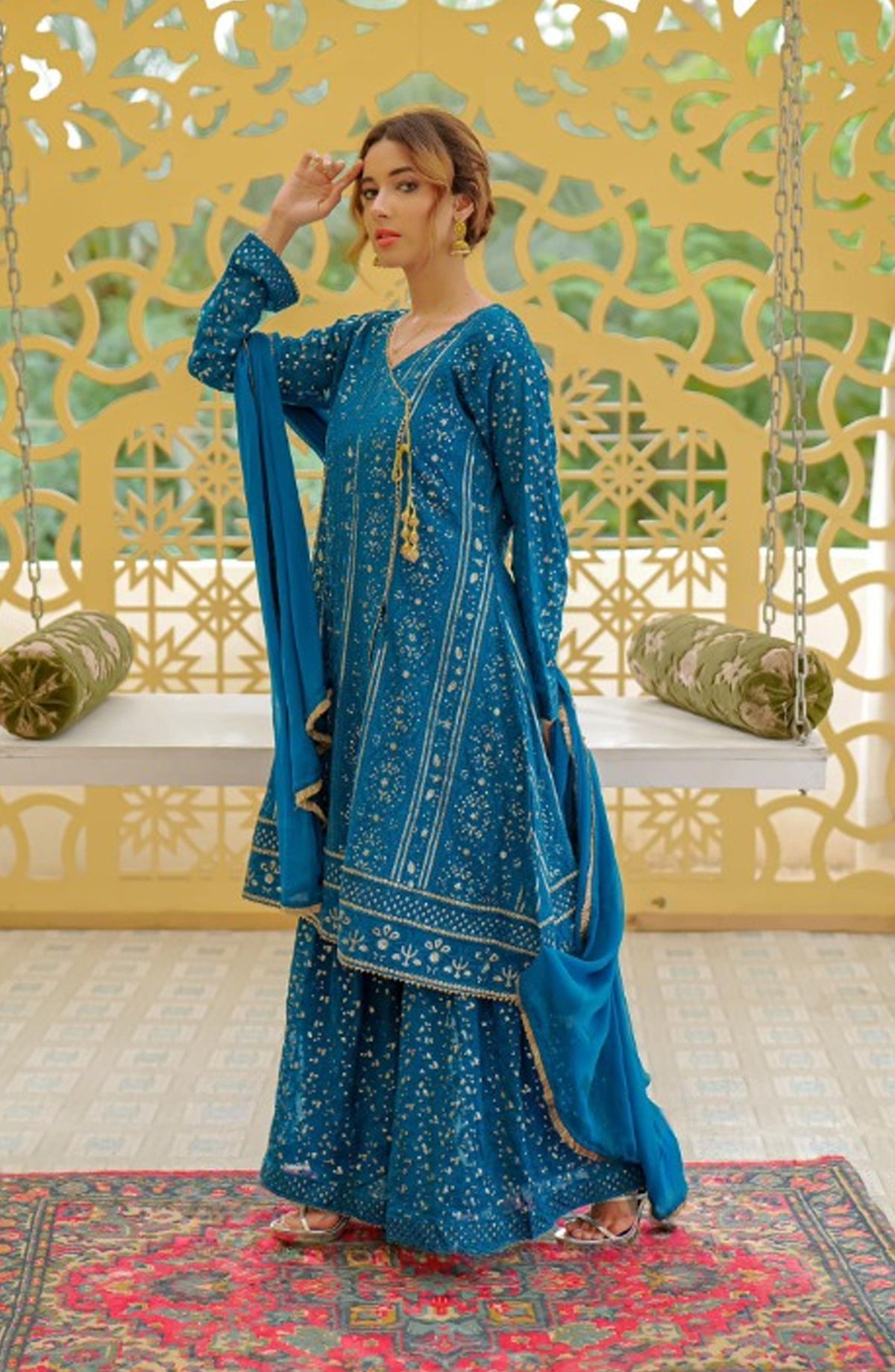 Shaadiyaan by Al Siyaab Embroidered Chiffon Stitched 3 Piece Suit - JANAAN - ALS25SHD - Peacock - Festive Collection