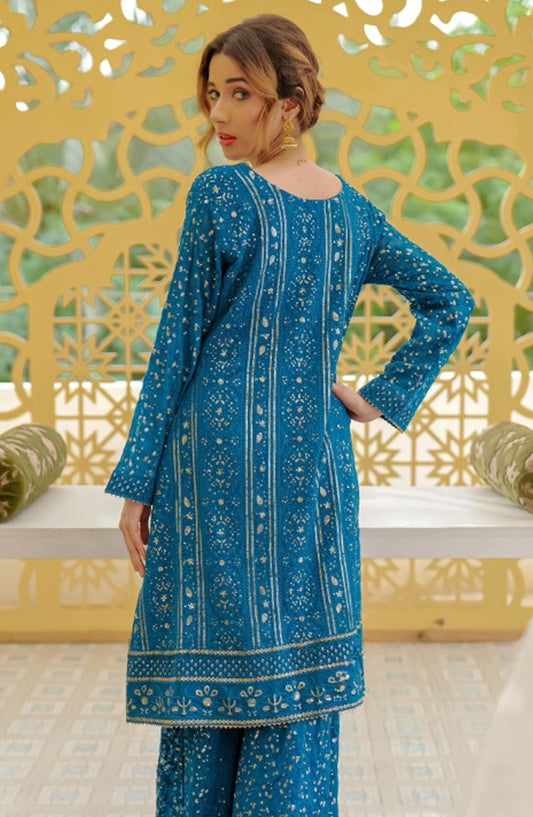 Shaadiyaan by Al Siyaab Embroidered Chiffon Stitched 3 Piece Suit - JANAAN - ALS25SHD - Peacock - Festive Collection