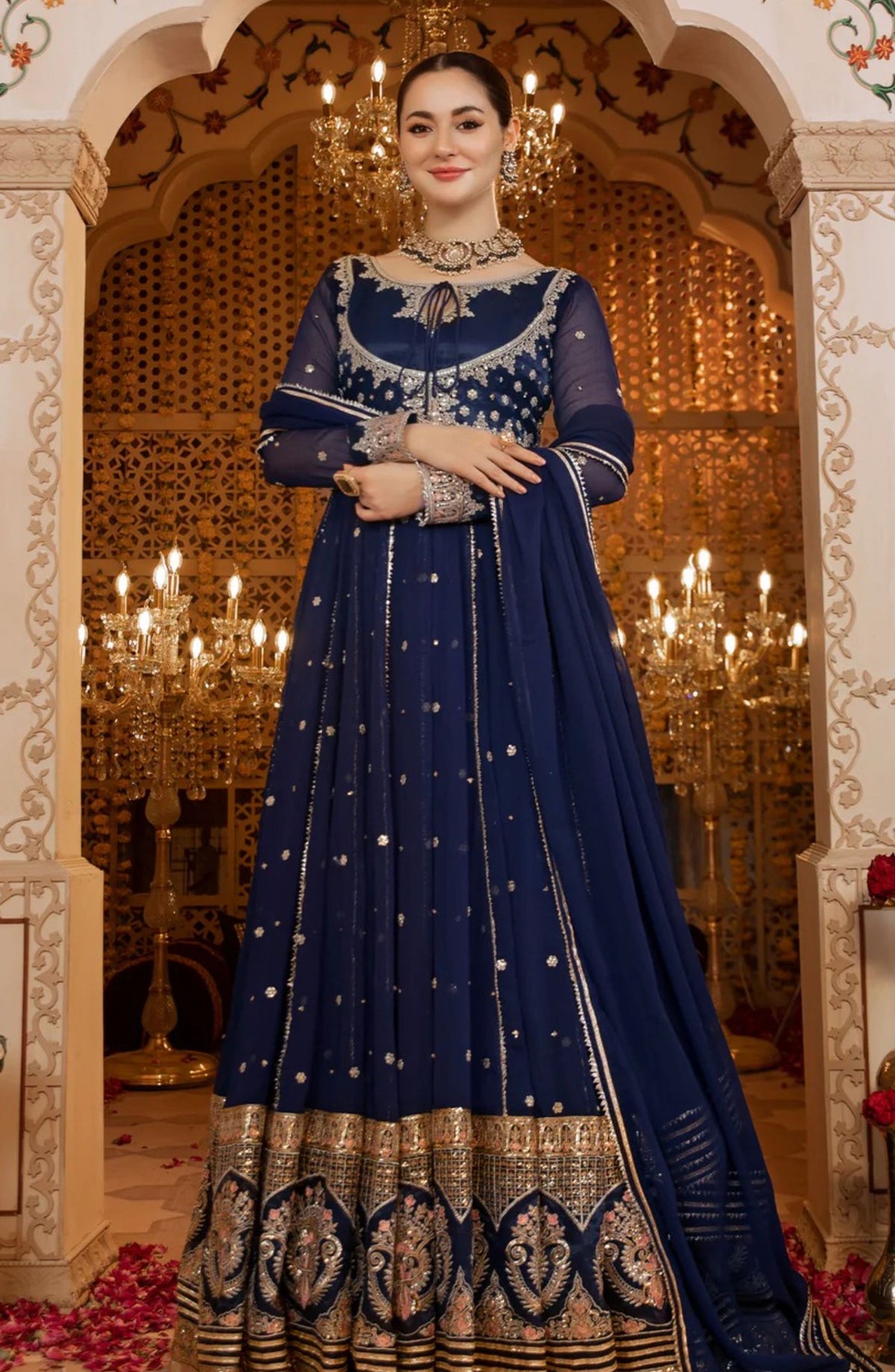 Shaadiyaan by Al Siyaab Embroidered Chiffon Stitched 3 Piece Suit - Nelofar - ALS25SHD - Navy Blue - Festive Collection