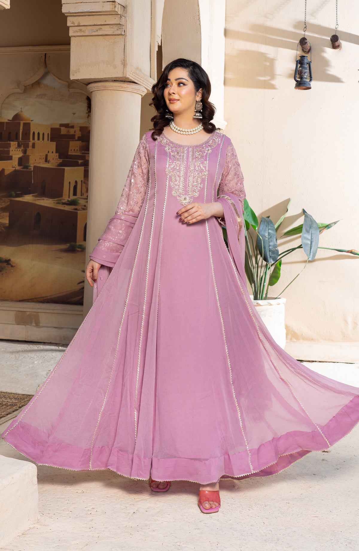 Shaadiyaan by Al Siyaab Embroidered Chiffon Stitched 3 Piece Suit - RAANI - ALS25SHD - Lilac - Festive Collection