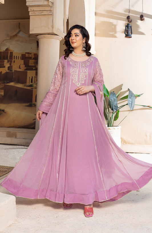 Shaadiyaan by Al Siyaab Embroidered Chiffon Stitched 3 Piece Suit - RAANI - ALS25SHD - Lilac - Festive Collection