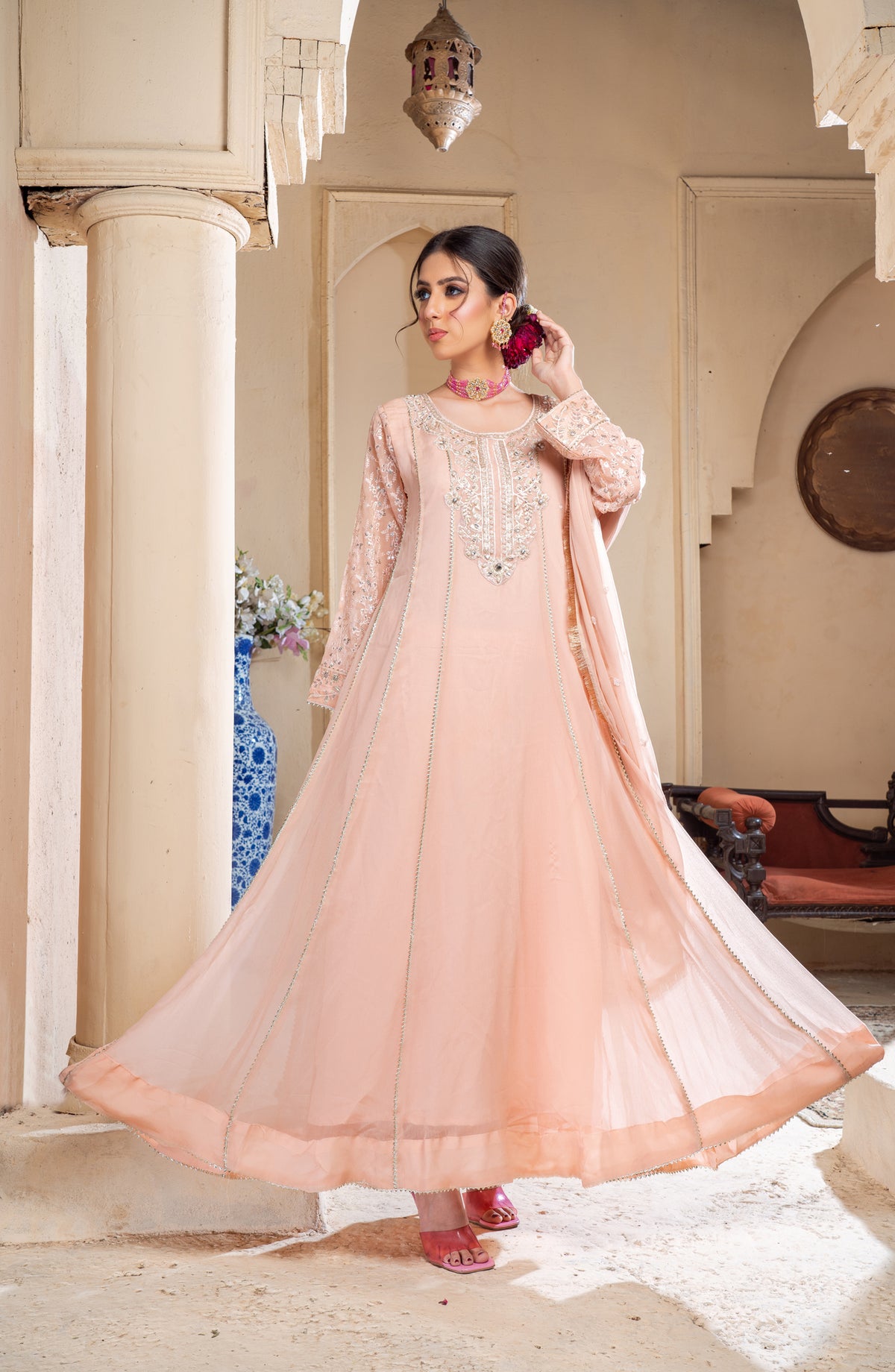 Shaadiyaan by Al Siyaab Embroidered Chiffon Stitched 3 Piece Suit - RAANI - ALS25SHD - Peach - Festive Collection