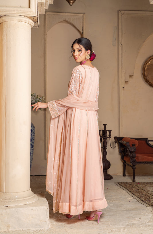 Shaadiyaan by Al Siyaab Embroidered Chiffon Stitched 3 Piece Suit - RAANI - ALS25SHD - Peach - Festive Collection