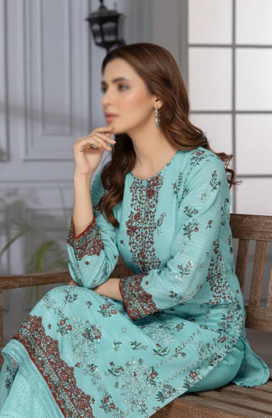 Shades by Al Karim Embroidered Lawn Unstitched 3 Piece Suit - D-06 - AK26HDS - Ferozi - Summer Collection
