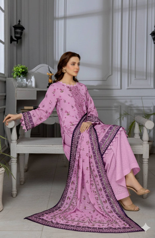 Shades by Al Karim Embroidered Lawn Unstitched 3 Piece Suit - D-04 - AK26HDS - Pink - Summer Collection