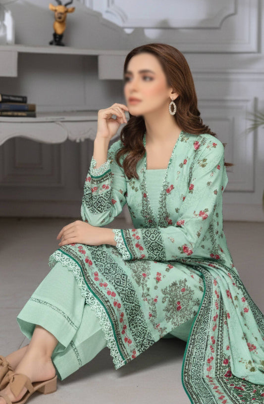 Shades by Al Karim Embroidered Lawn Unstitched 3 Piece Suit - D-03 - AK26HDS - Green - Summer Collection