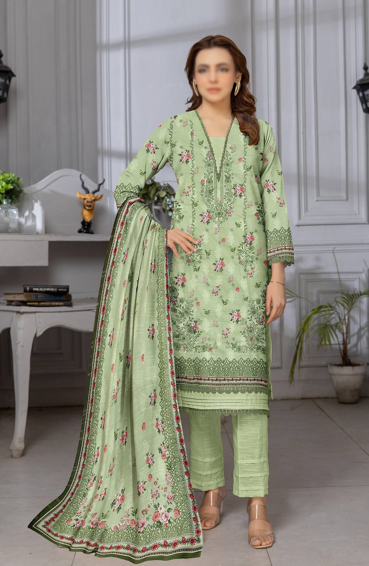 Shades by Al Karim Embroidered Lawn Unstitched 3 Piece Suit - D-01 - AK26HDS - Green - Summer Collection