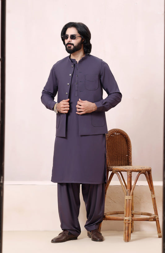 TGM The Royal Edit Premium Blended Material Stitched Three Piece with matching Suit - Shadow Crest (3pc) - TGM26ROY - Gray - Men Festive Collection