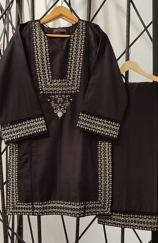 Shadow Play by Amna Khadija Embroidered Dobby Stitched 2 Piece Suit - AKSP-01 - AM26ASPK - Black - Summer Collection