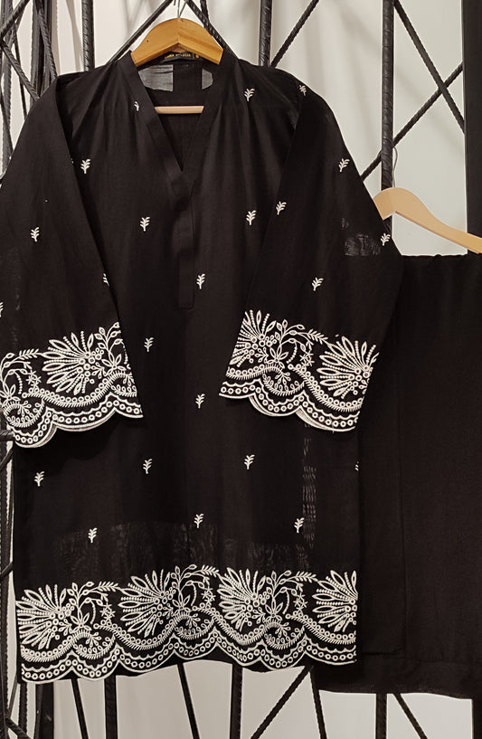 Shadow Play by Amna Khadija Embroidered Lawn Stitched 2 Piece Suit - AKSP-02 - AM26ASPK - Black - Summer Collection