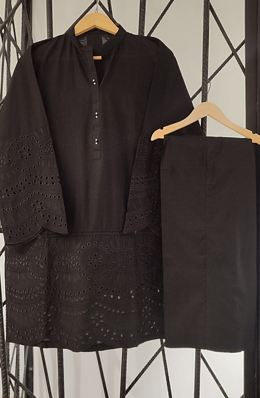 Shadow Play by Amna Khadija Embroidered Lawn Stitched 2 Piece Suit - AKSP-06 - AM26ASPK - Black - Summer Collection