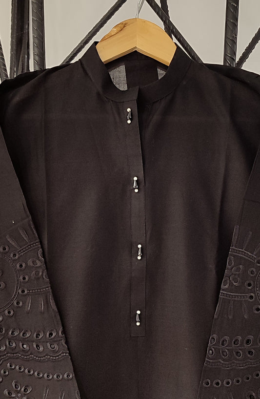 Shadow Play by Amna Khadija Embroidered Lawn Stitched 2 Piece Suit - AKSP-06 - AM26ASPK - Black - Summer Collection