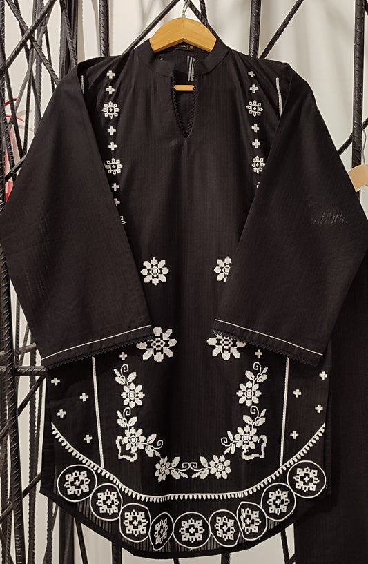 Shadow Play by Amna Khadija Embroidered Doriya Stitched 2 Piece Suit - AKSP-07 - AM26ASPK - Black - Summer Collection