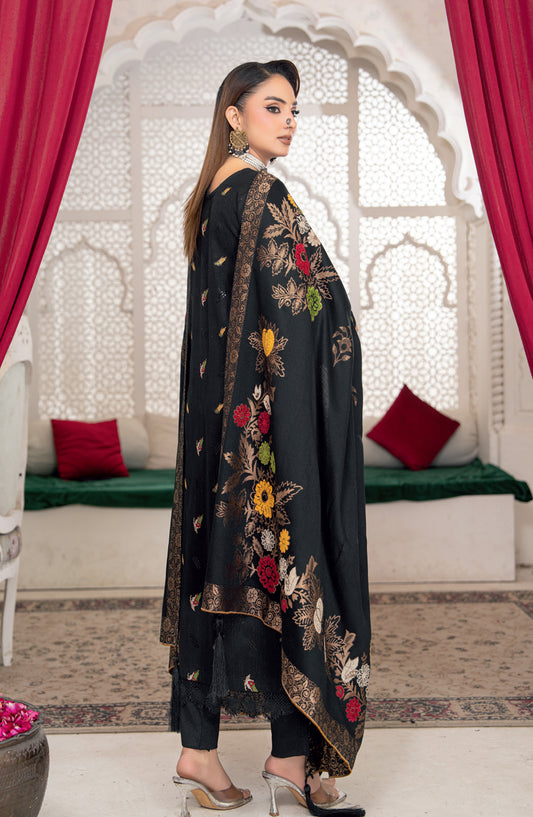 Shafaq by Riaz Arts Luxury Embroidered Peach Leather Unstitched 3 Piece Suit - Design-05 - RA25SHQ - Black - Winter Collection