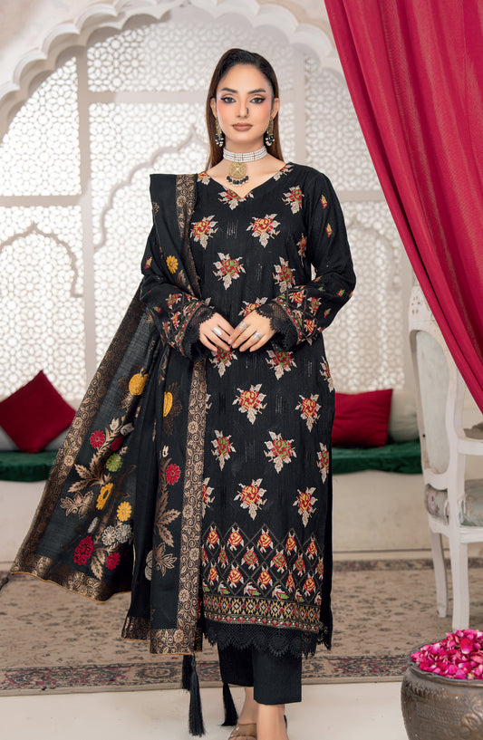 Shafaq by Riaz Arts Luxury Embroidered Peach Leather Unstitched 3 Piece Suit - Design-05 - RA25SHQ - Black - Winter Collection