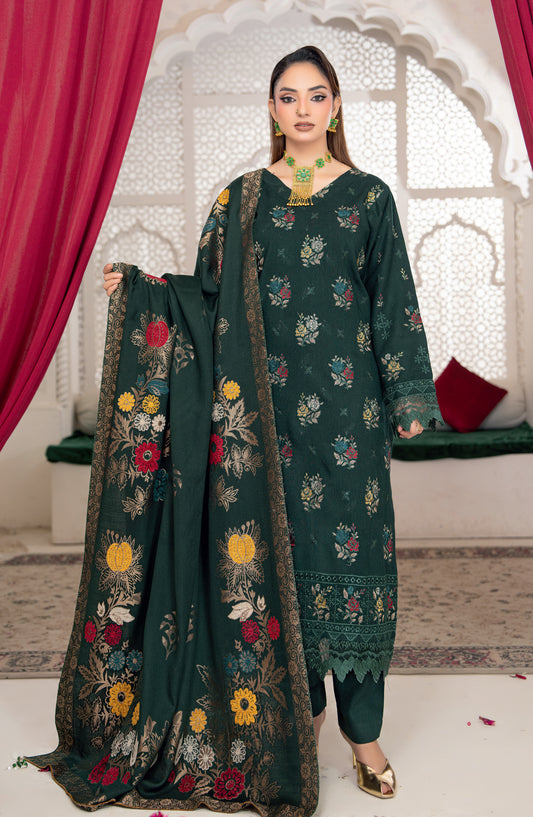 Shafaq by Riaz Arts Luxury Embroidered Peach Leather Unstitched 3 Piece Suit - Design-01 - RA25SHQ - Green - Winter Collection