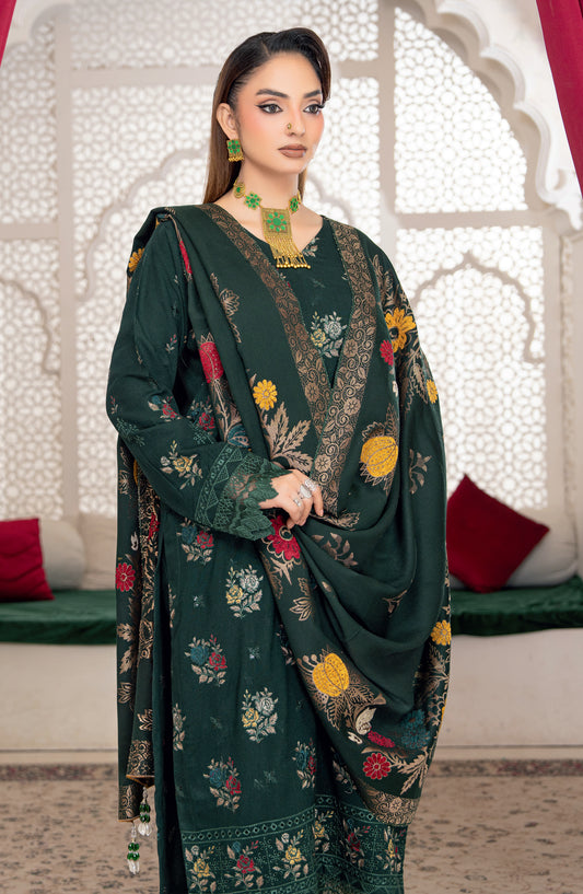 Shafaq by Riaz Arts Luxury Embroidered Peach Leather Unstitched 3 Piece Suit - Design-01 - RA25SHQ - Green - Winter Collection