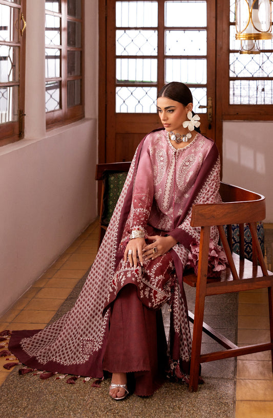 Shahkaar by Jazmin Luxury Embroidered Lawn Unstitched 3 Piece Suit - D-08 - JZ26SH - Pink - Eid Collection