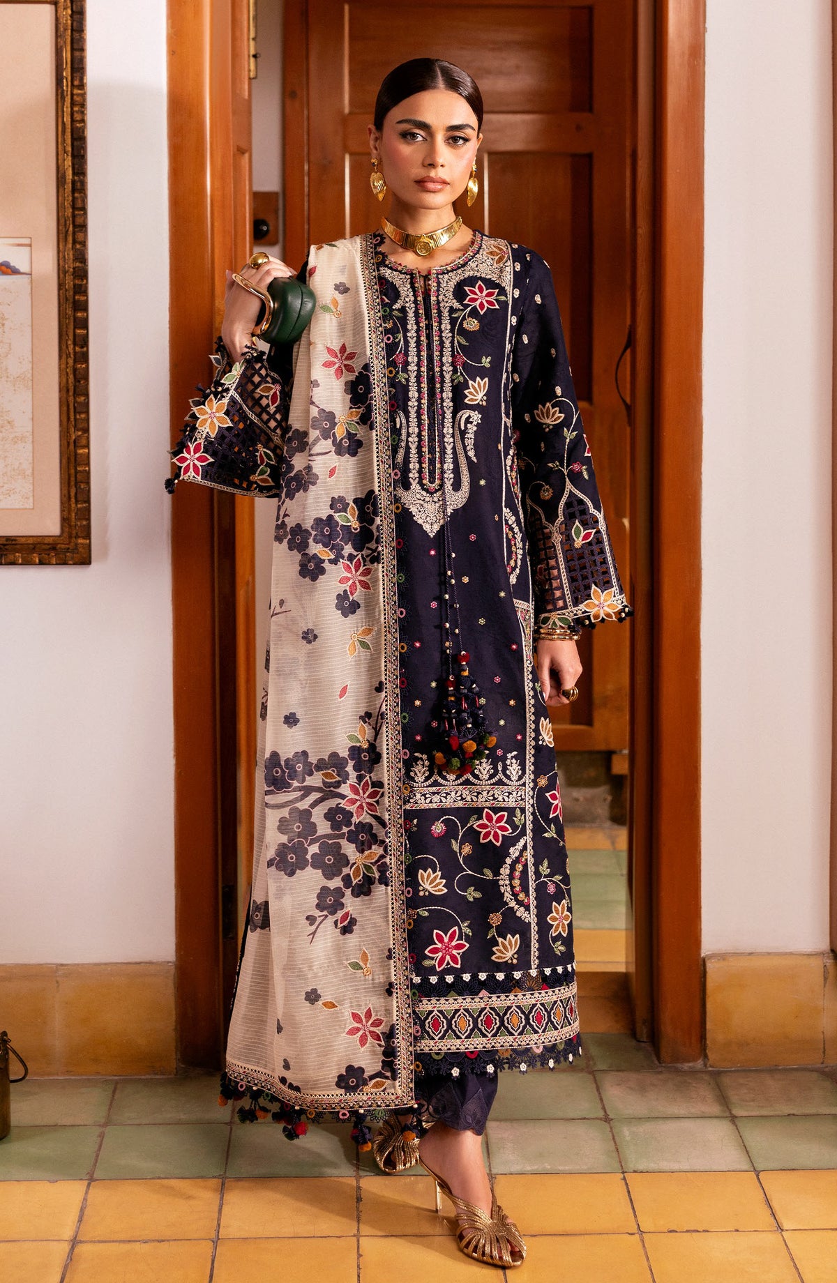 Shahkaar by Jazmin Luxury Embroidered Lawn Unstitched 3 Piece Suit - D-07 - JZ26SH - Blue - Eid Collection