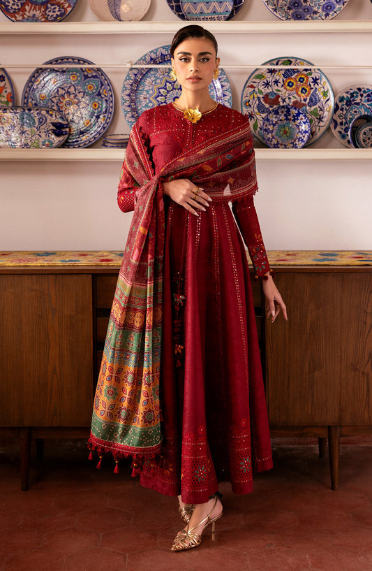 Shahkaar by Jazmin Luxury Embroidered Lawn Unstitched 3 Piece Suit - D-06 - JZ26SH - Red - Eid Collection