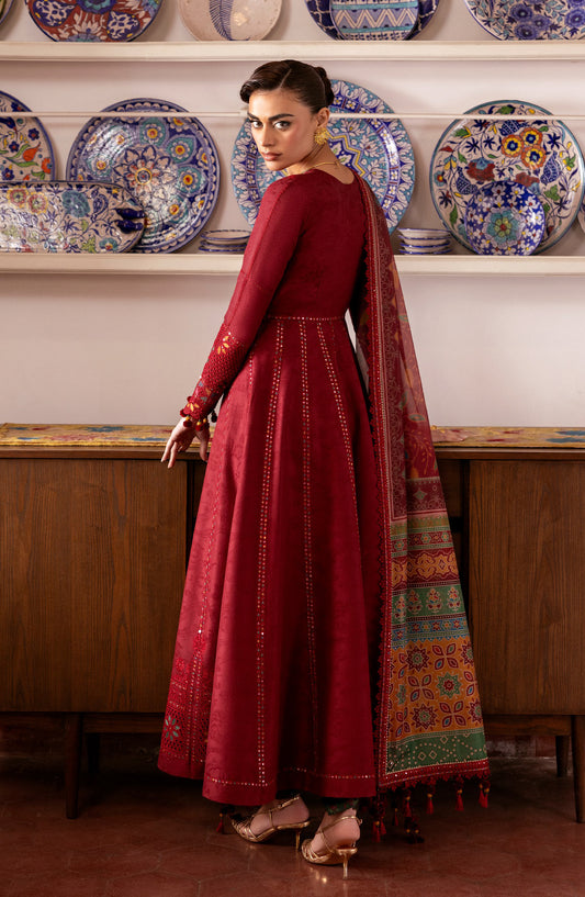 Shahkaar by Jazmin Luxury Embroidered Lawn Unstitched 3 Piece Suit - D-06 - JZ26SH - Red - Eid Collection