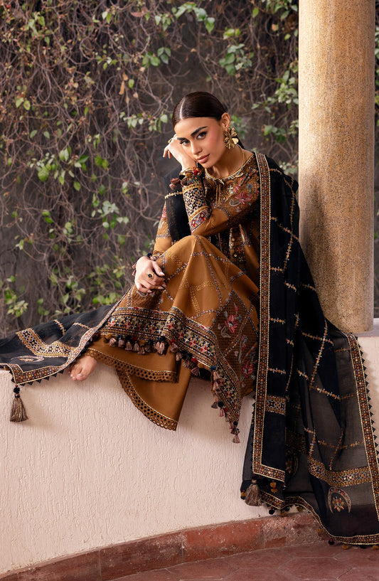 Shahkaar by Jazmin Luxury Embroidered Lawn Unstitched 3 Piece Suit - D-05 - JZ26SH - Brown - Eid Collection